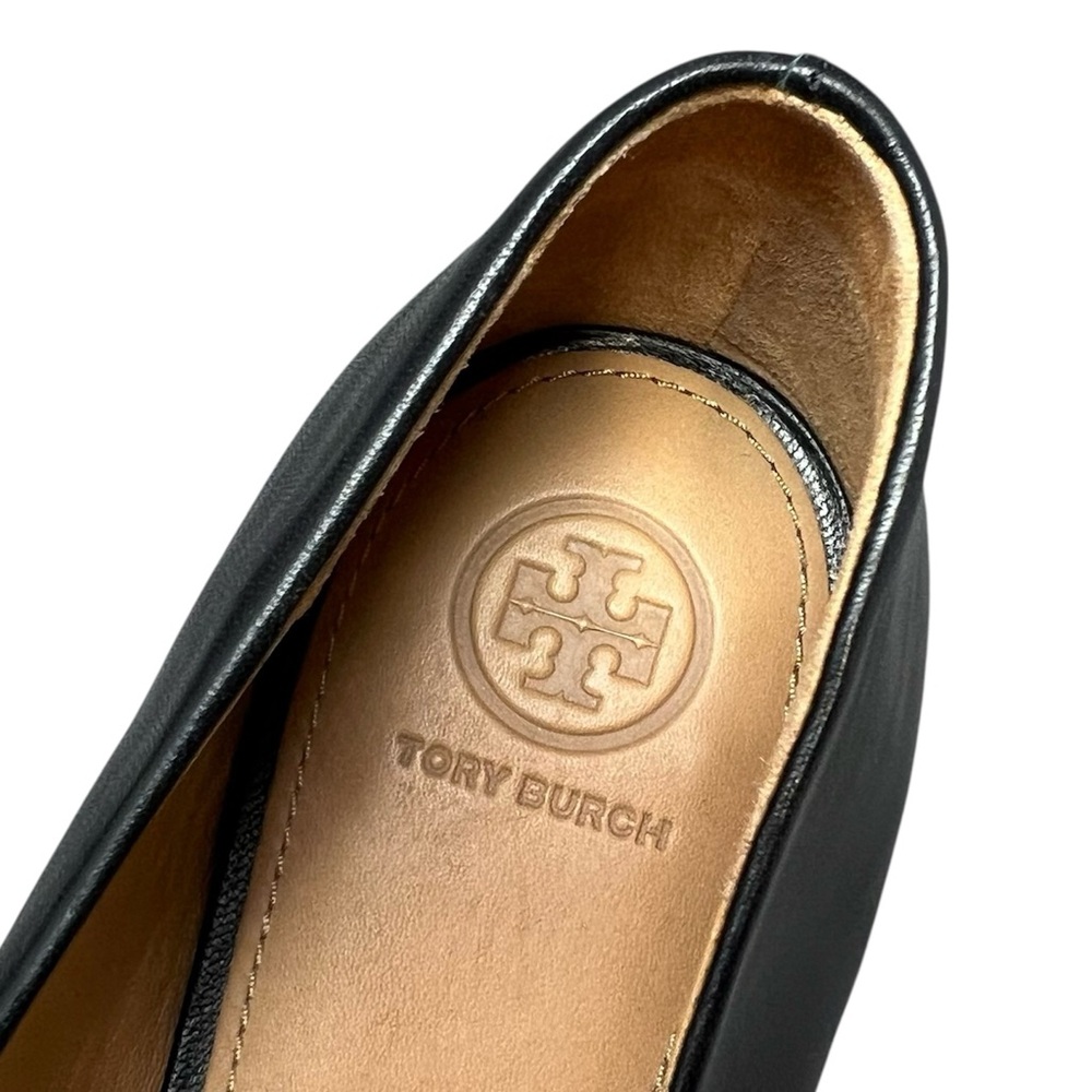 Tory Burch Black Ballet Flats Size 12 Leather with Gold Logo Emblem Shoes - Picture 10 of 13